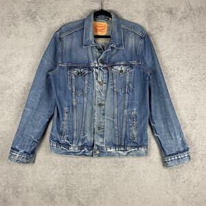 Levi Strauss Denim Jacket Mens Large Blue Trucker Distressed Jean Coat 72334